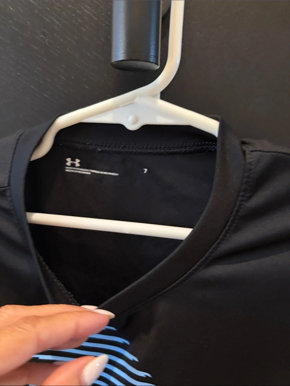 Under Armour Black Long Sleeve Shirt with Light Blue Striped Logo